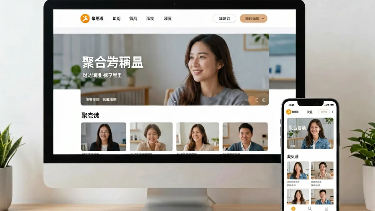 撸撸社品牌关于页主视觉，展示网站内容导航界面与多平台适配效果